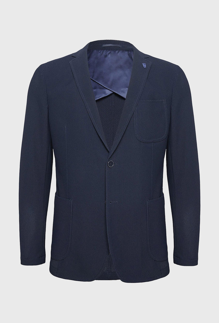 Herren-Sakko in Navy aus strukturiertem Stretchstrick