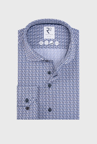 Men's Shirt with Geometric Print in Shades of Navy