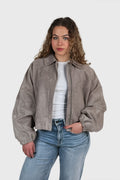Kurze Veloursjacke mit regulierbaren Ärmeln in Taupe