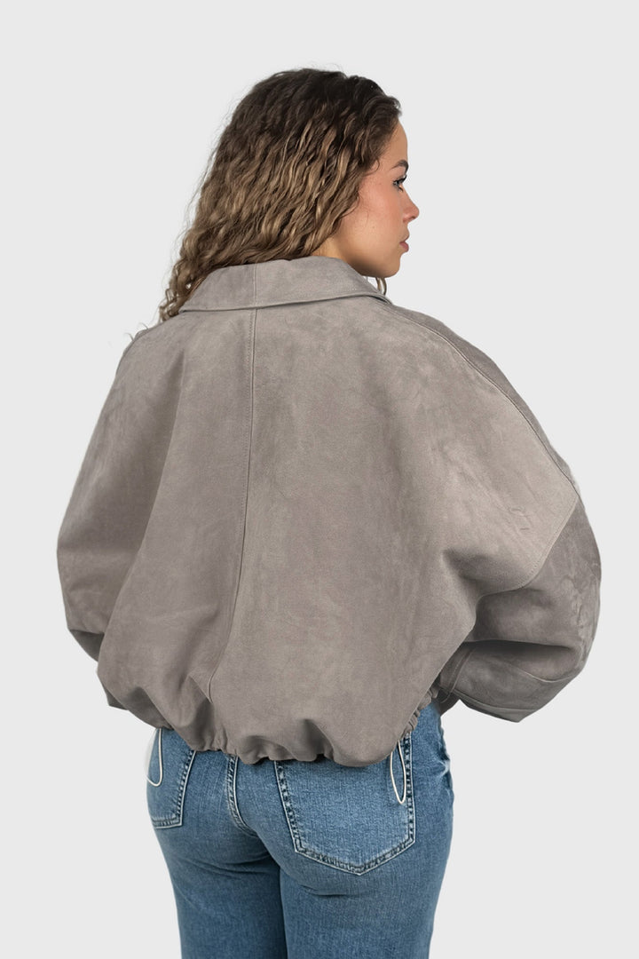 Kurze Veloursjacke mit regulierbaren Ärmeln in Taupe
