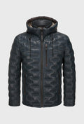 Men's Quilted Leather Jacket with a Hood