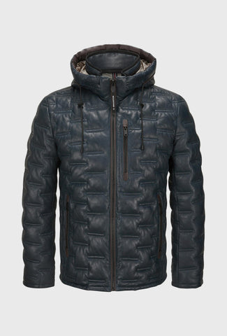 Men's Quilted Leather Jacket with a Hood