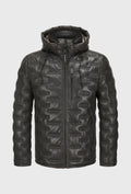 Men's Quilted Leather Jacket with a Hood