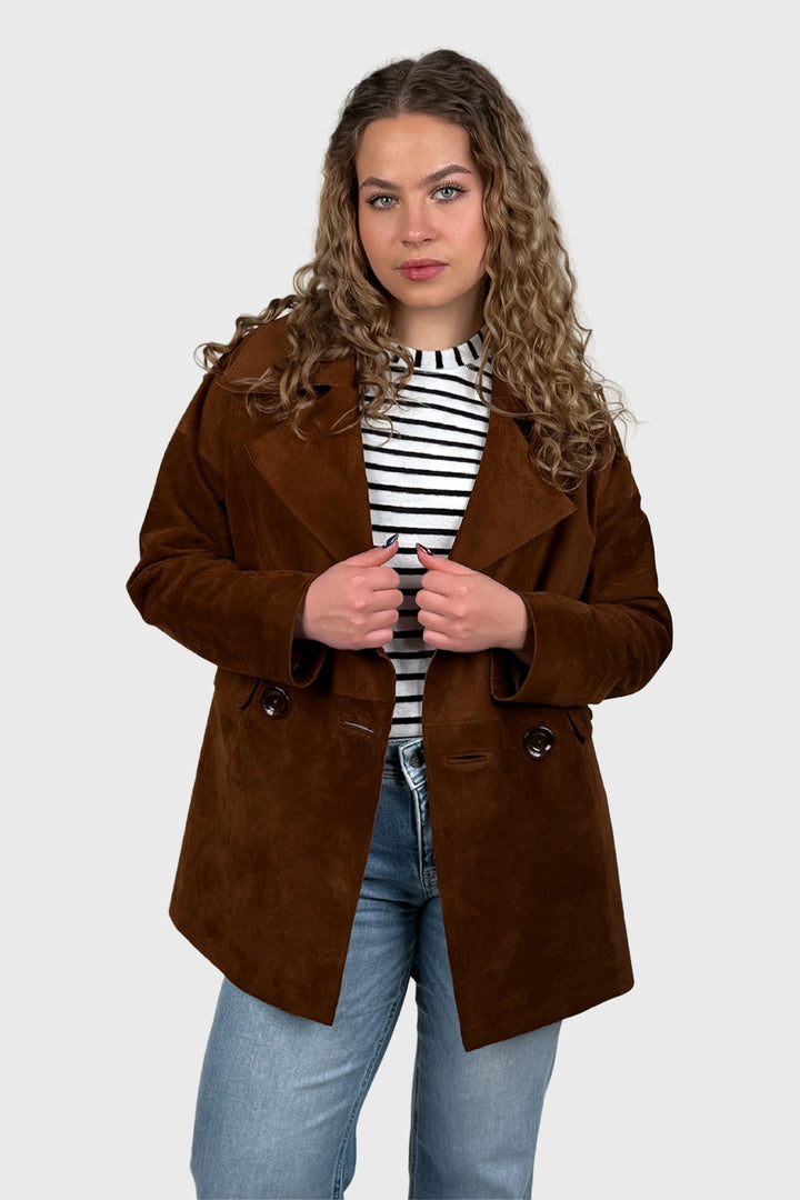 Kurze Damenjacke aus Wildleder in tiefem Braun