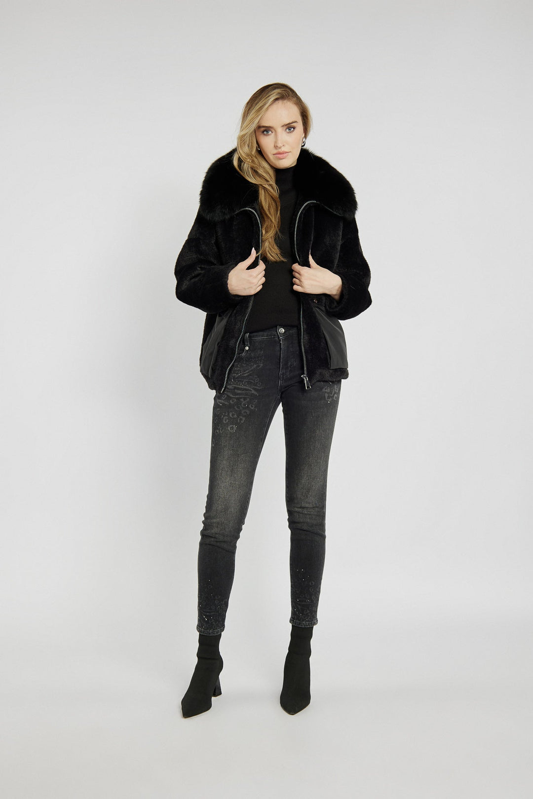 Women's Black Jacket with Fur Collar