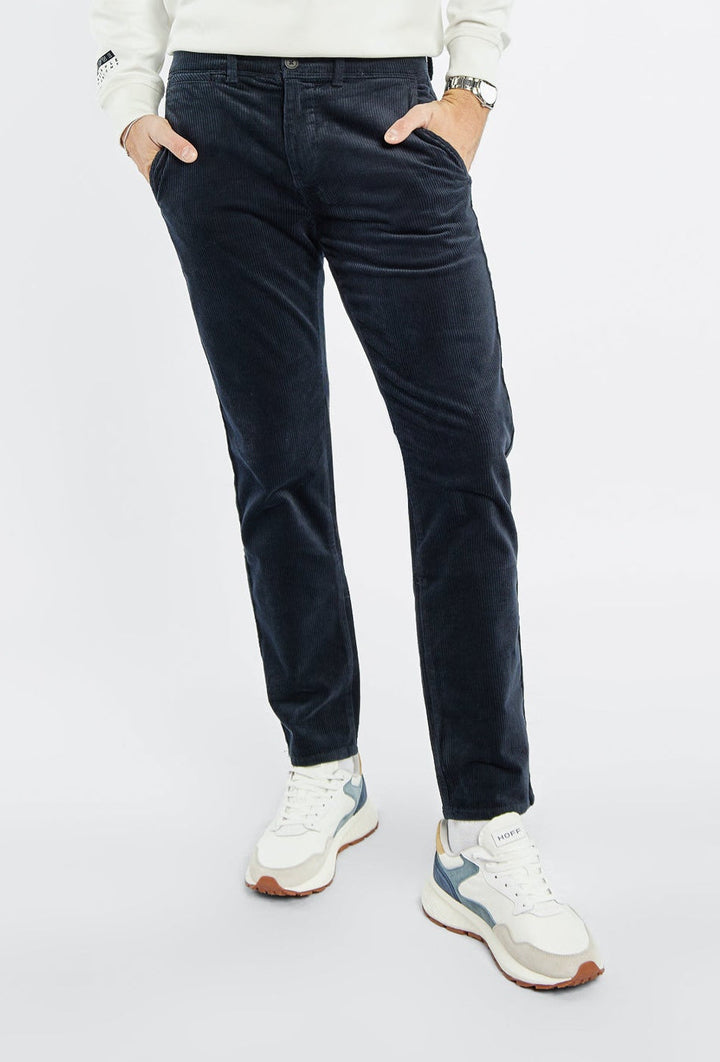 Primodi Men's Navy Corduroy Trousers in a Skinny Fit